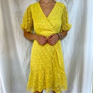 CODE X MODE Yellow Polka Dot Wrap Dress